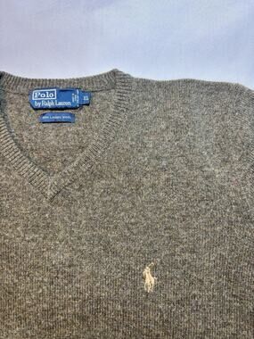 Vtg Polo Ralph Lauren Lambs Wool Sweater Mens XLarge Olive V Neck Italian Yarn